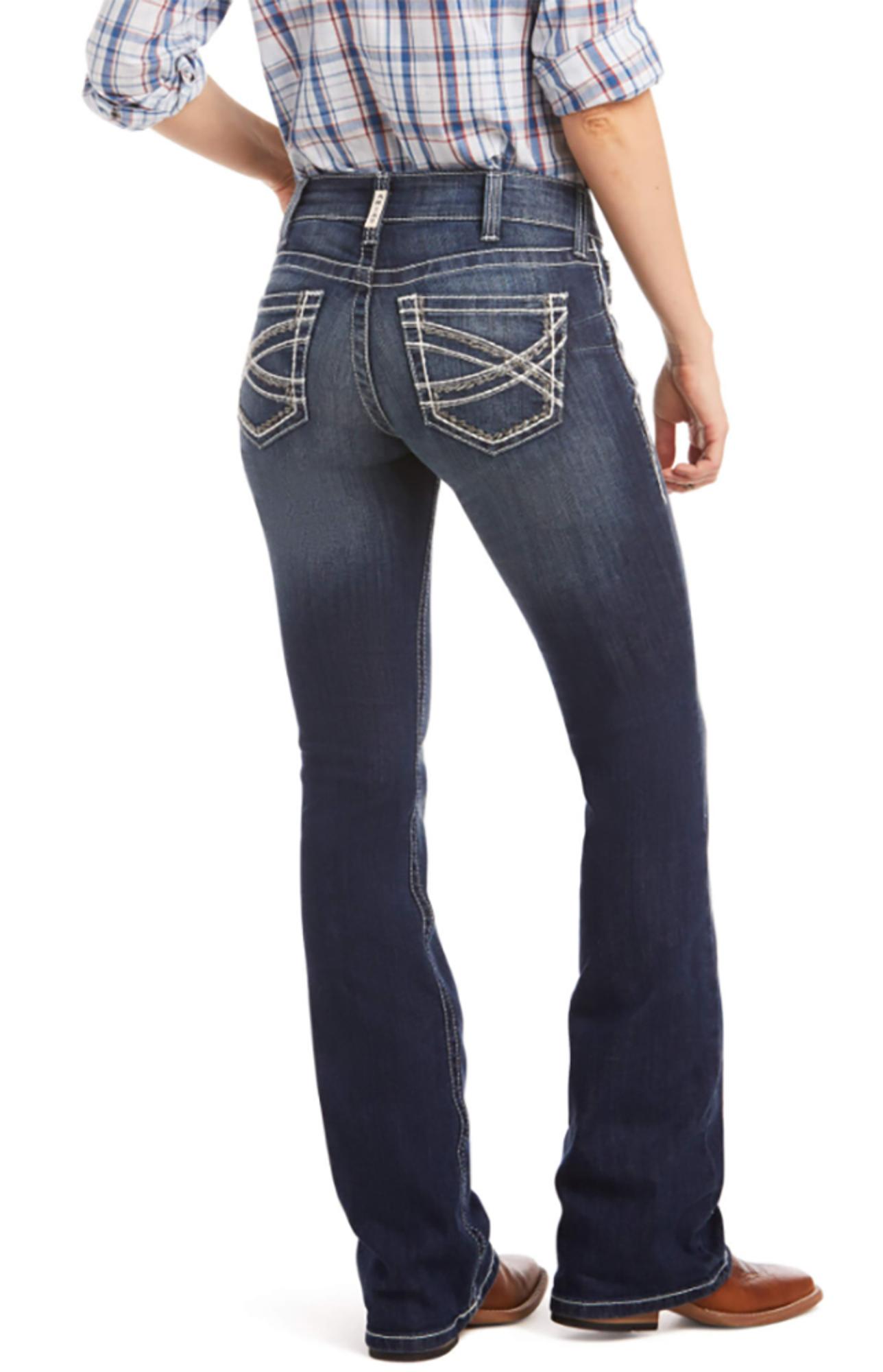 Women`s Ariat REAL Boot Cut Entwined Marine Mid Rise Riding Jean