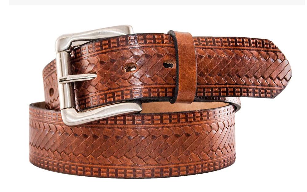 Mens Double Stitch Embossed Leather USA Made Belt