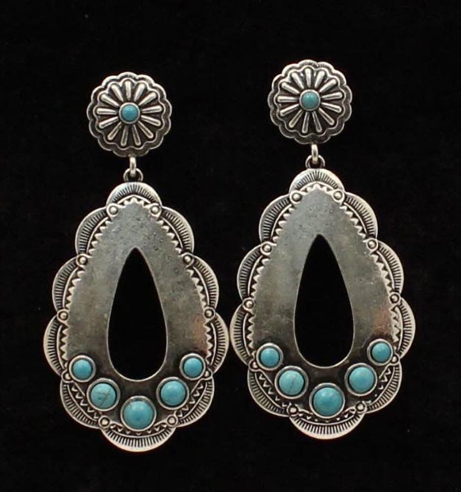Silver Strike Western Oval with Turquoise Stone Earrings