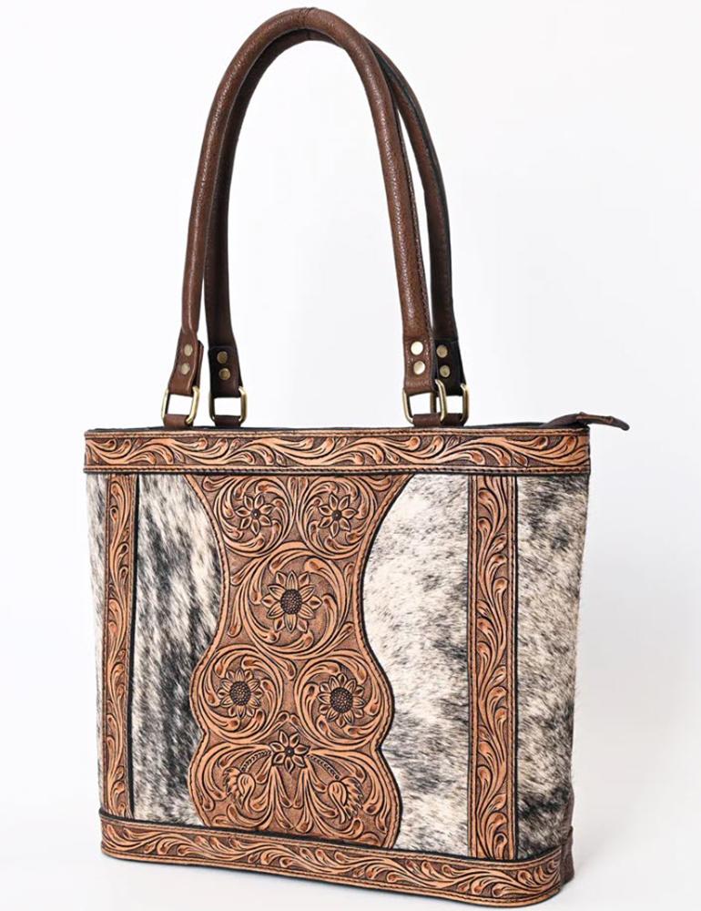 American Darling Natural Hair On Tooled Leather Bag
