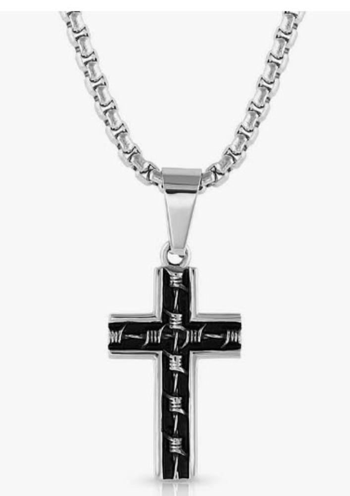 Montana Silver Mens Barbed Wire Cross Necklace
