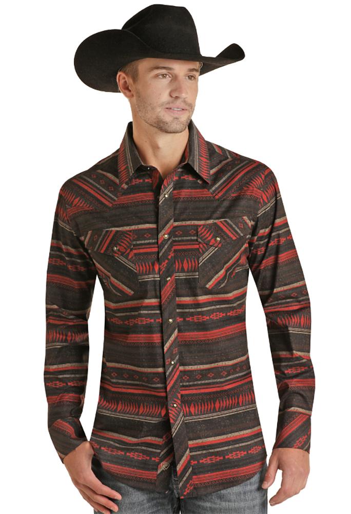 Rock  Roll Cowboy Mens Modern Fit ReFlex Snap Print Shirt