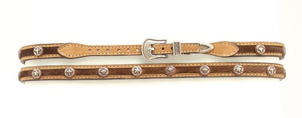 Calf HairOn Hide Leather Hatband with Conchos