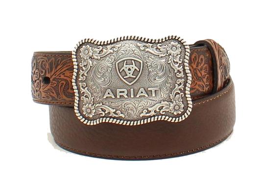 Kids Ariat Tooled Overlay Brown Leather Belt
