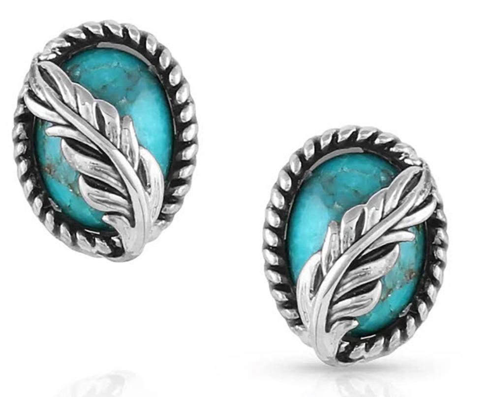 Montana Silver Worlds Feather Turquoise Post Earrings