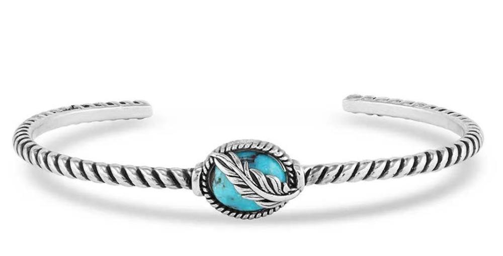 Montana Silver Worlds Feather Turquoise Cuff Bracelet