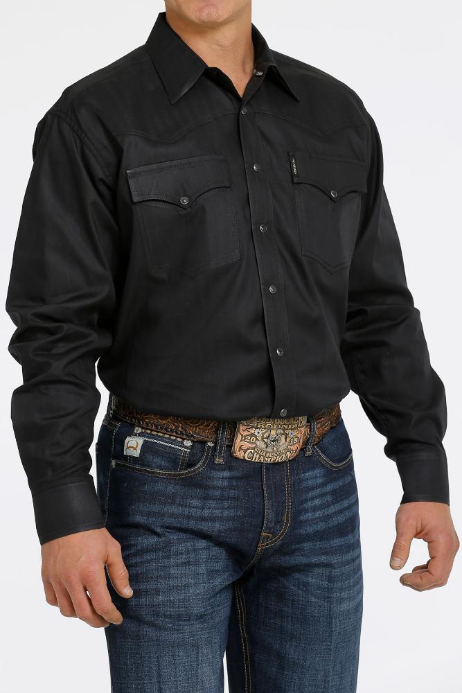 Cinch Mens Snap Western Herringbone Solid Shirt