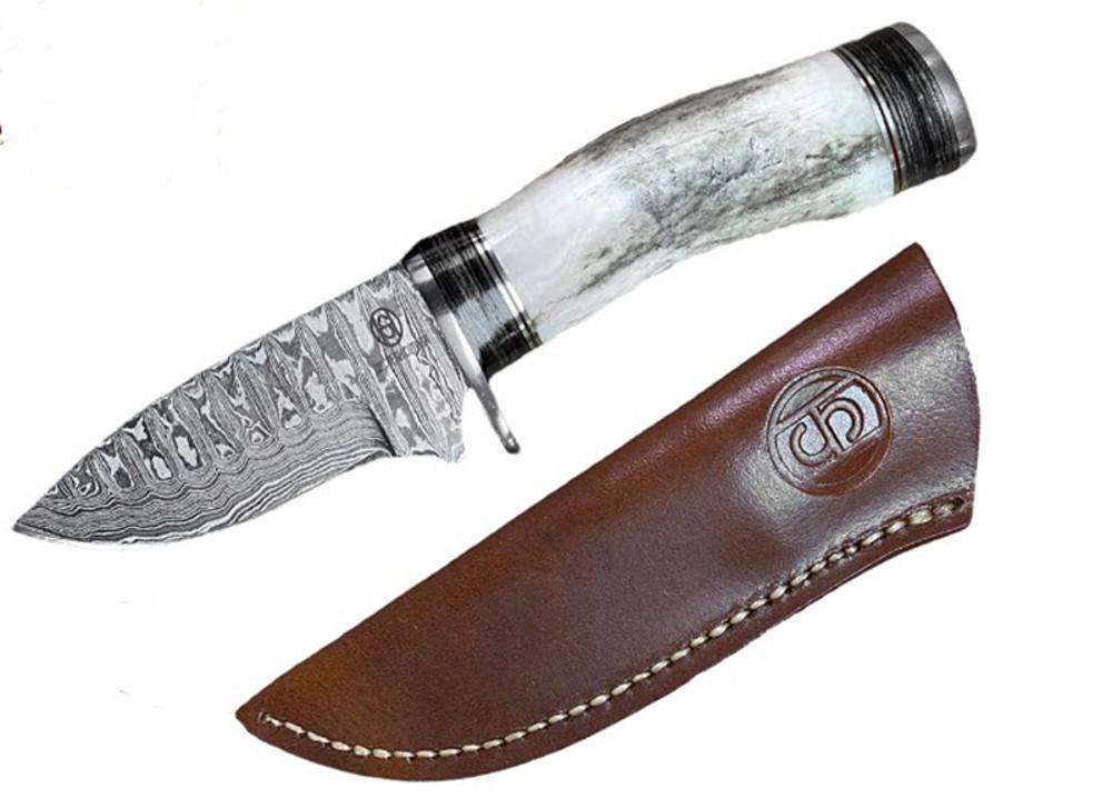 7.75inch Staghorn Grip Knife with Leather Sheath