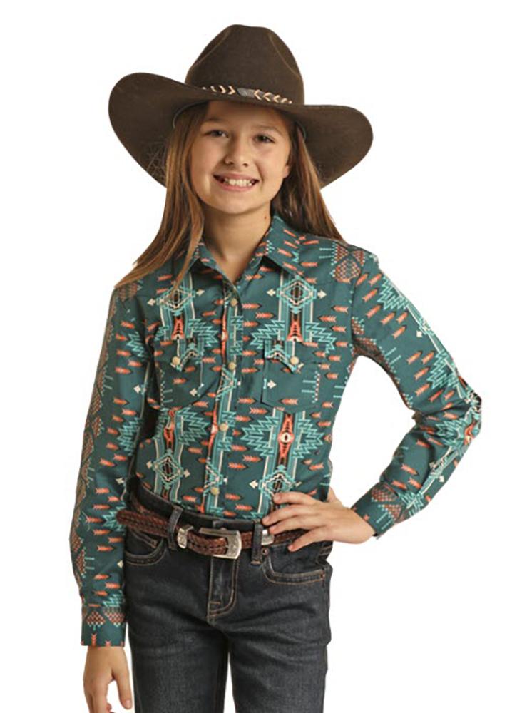 Rock  Roll Cowgirl Girls Aztec Snap Shirt