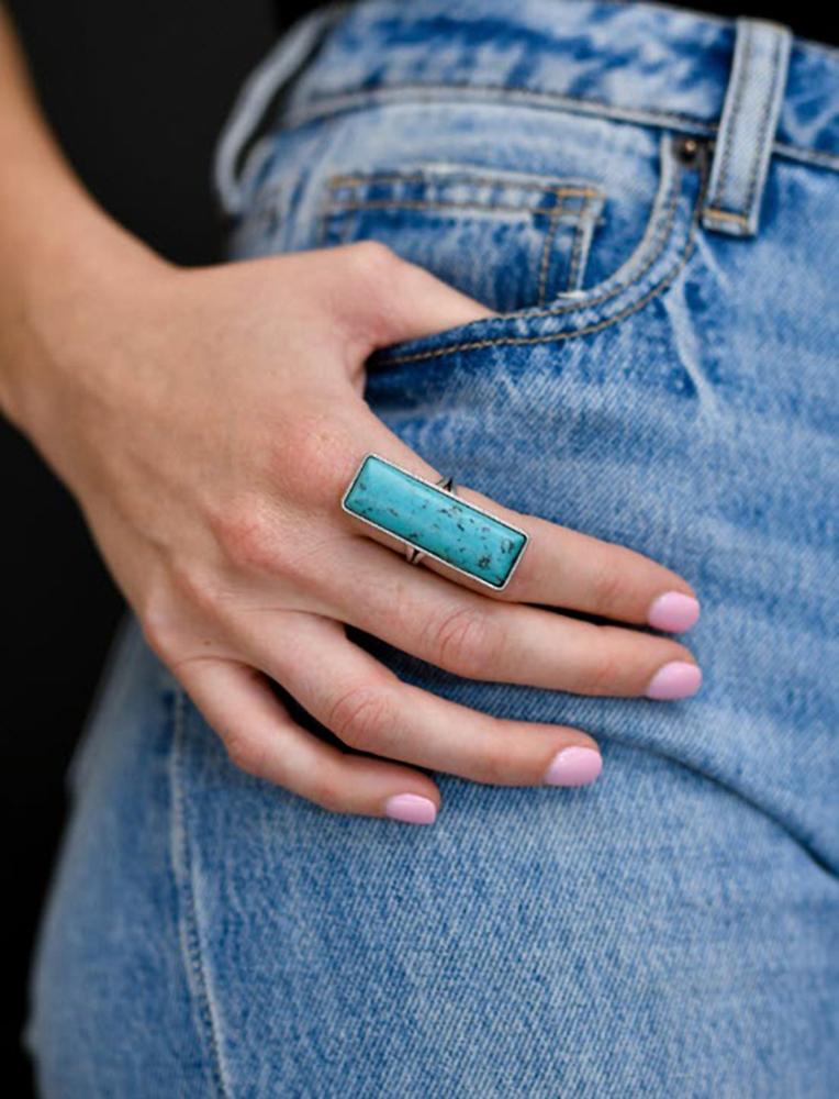 West  Co Adjustable Turquoise Bar Ring