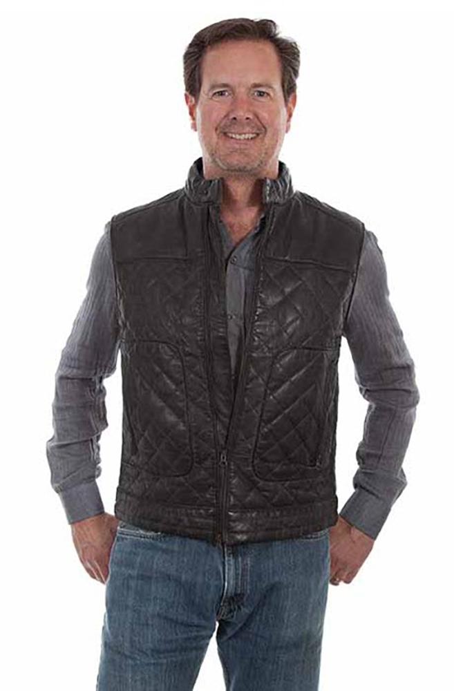 Scully Quilted Lambskin Leather Mens Black Vest