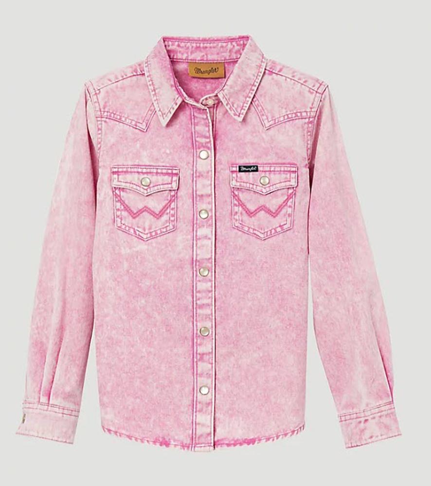 Girls Wrangler Washed Pink Snap Shirt