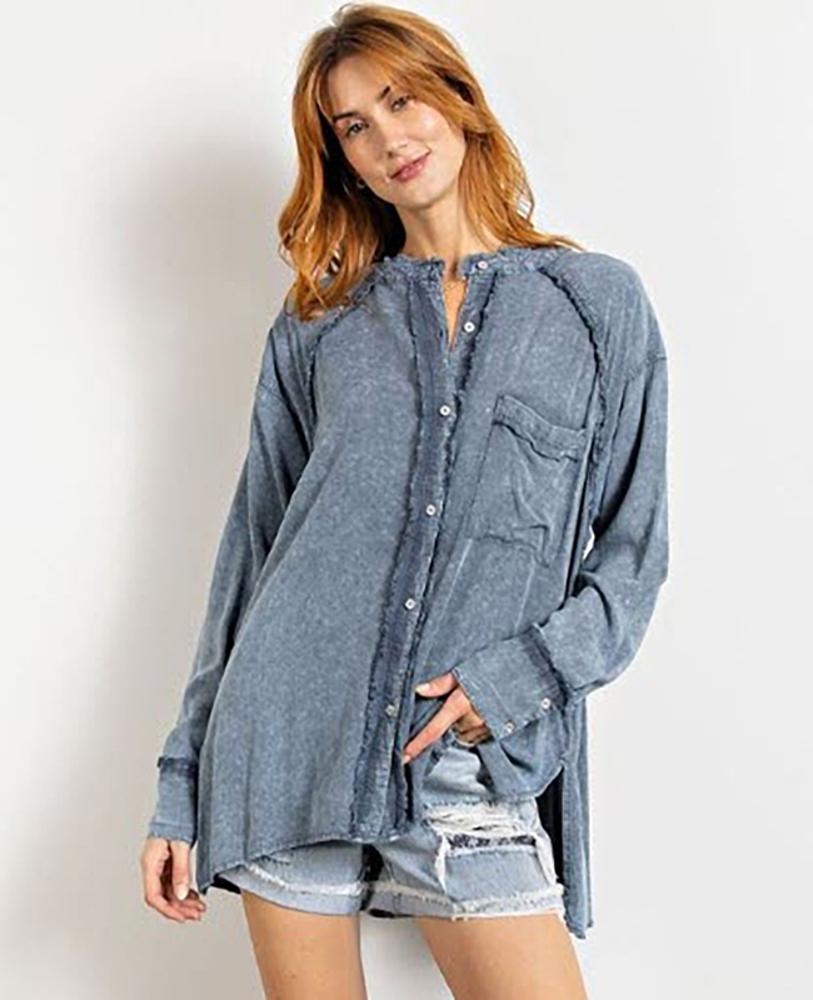 Womens Mineral Washed Shirt Tunic Top