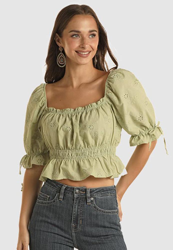 Red Label Eyelet Top with Smocked Waist Top