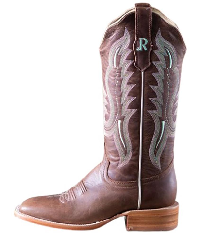 R Watson Womens Arizona Tan SquareToe Leather Sole Cowgirl Boot