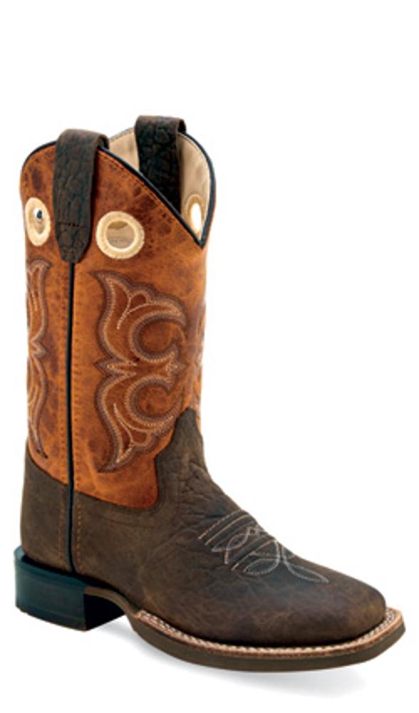 Old West Kids Bull Hide Square Toe Cowboy Boots